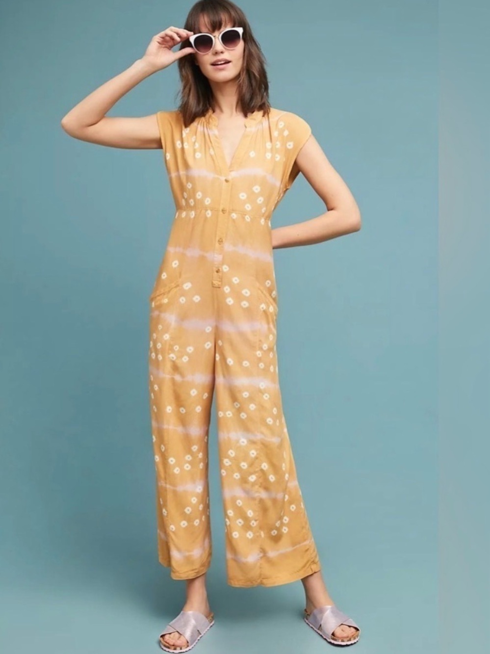 Anthropologie the Odells Sherbet Tie-Dye Button-Front Jumpsuit, size xs